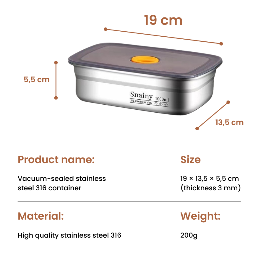 316 Steel Vacuum Food Box – 1000ml | SALE -70%