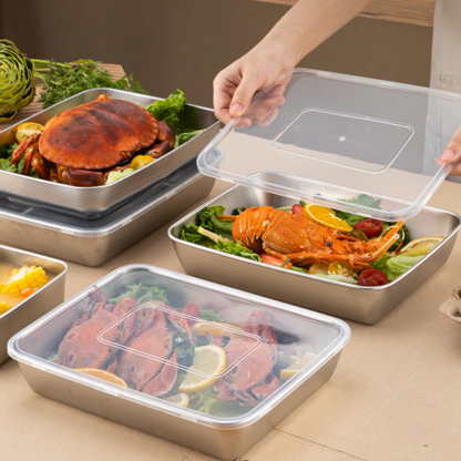 Japanese stainless steel 304 food storage trays with lids (25x19,5x5cm)