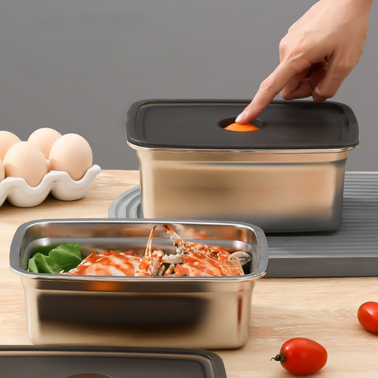 Large 1500ml (19 x 14 x 8cm) Antibacterial Stainless Steel Vacuum Food Storage Container