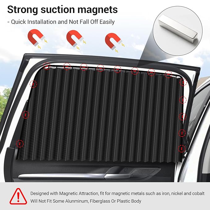 Car Side Window Sun Shade - Magnetic Privacy Sunshades Window Curtain Keeps Cooler Screen for Baby Sleeping Black (4 Pcs) (Copy)