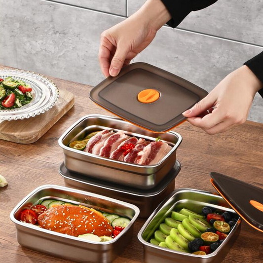 Antibacterial Stainless Steel Vacuum Food Storage Container (19x14x6cm)