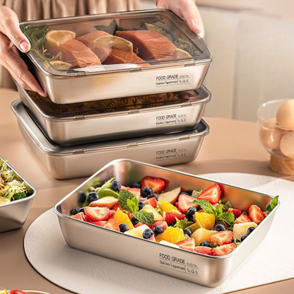 Japanese stainless steel 304 food storage trays with lids (25x19,5x5cm)
