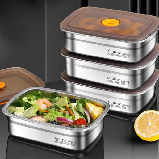 Large 1000 ml (19 x 14 x 6cm) Antibacterial Stainless Steel Vacuum Food Storage Container