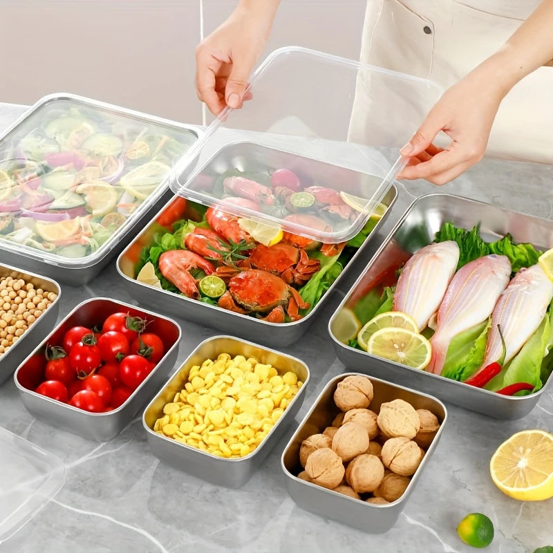 Japanese stainless steel 304 food storage trays with lids (25x19,5x5cm)
