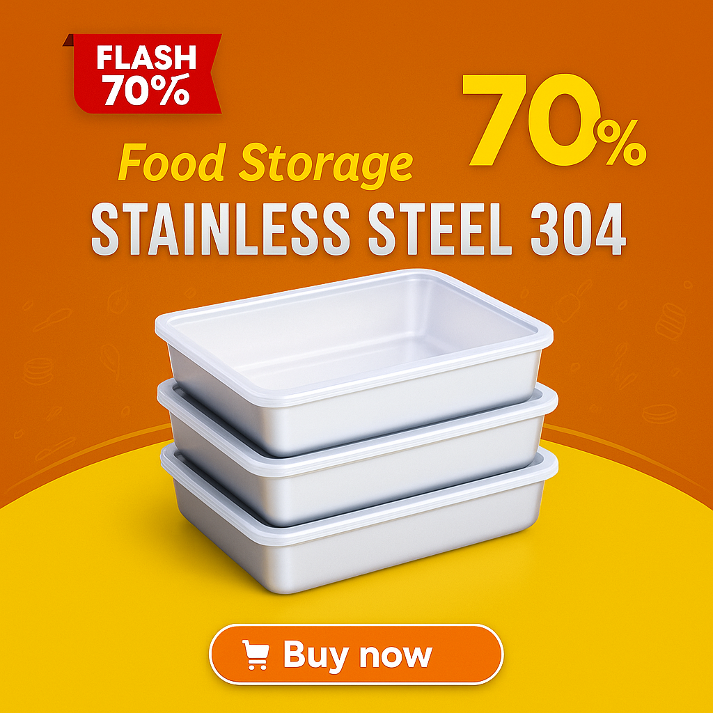 Japanese stainless steel 304 food storage trays with lids (25x19,5x5cm)